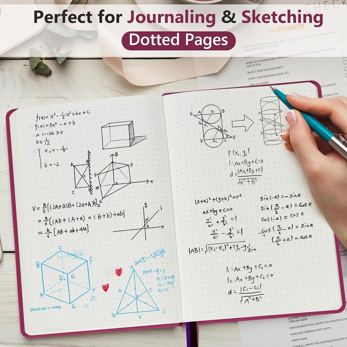 PERCUN Graph Paper Notebook, 160 Pages Grid Journal for women & men, A5 Hardcover Leather Graphing Notebook for School, Work, Travel, Note Taking 5.9”x8.5” (Black)