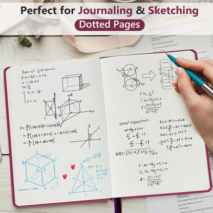 PERCUN Graph Paper Notebook, 160 Pages Grid Journal for women & men, A5 Hardcover Leather Graphing Notebook for School, Work, Travel, Note Taking 5.9”x8.5” (Black)