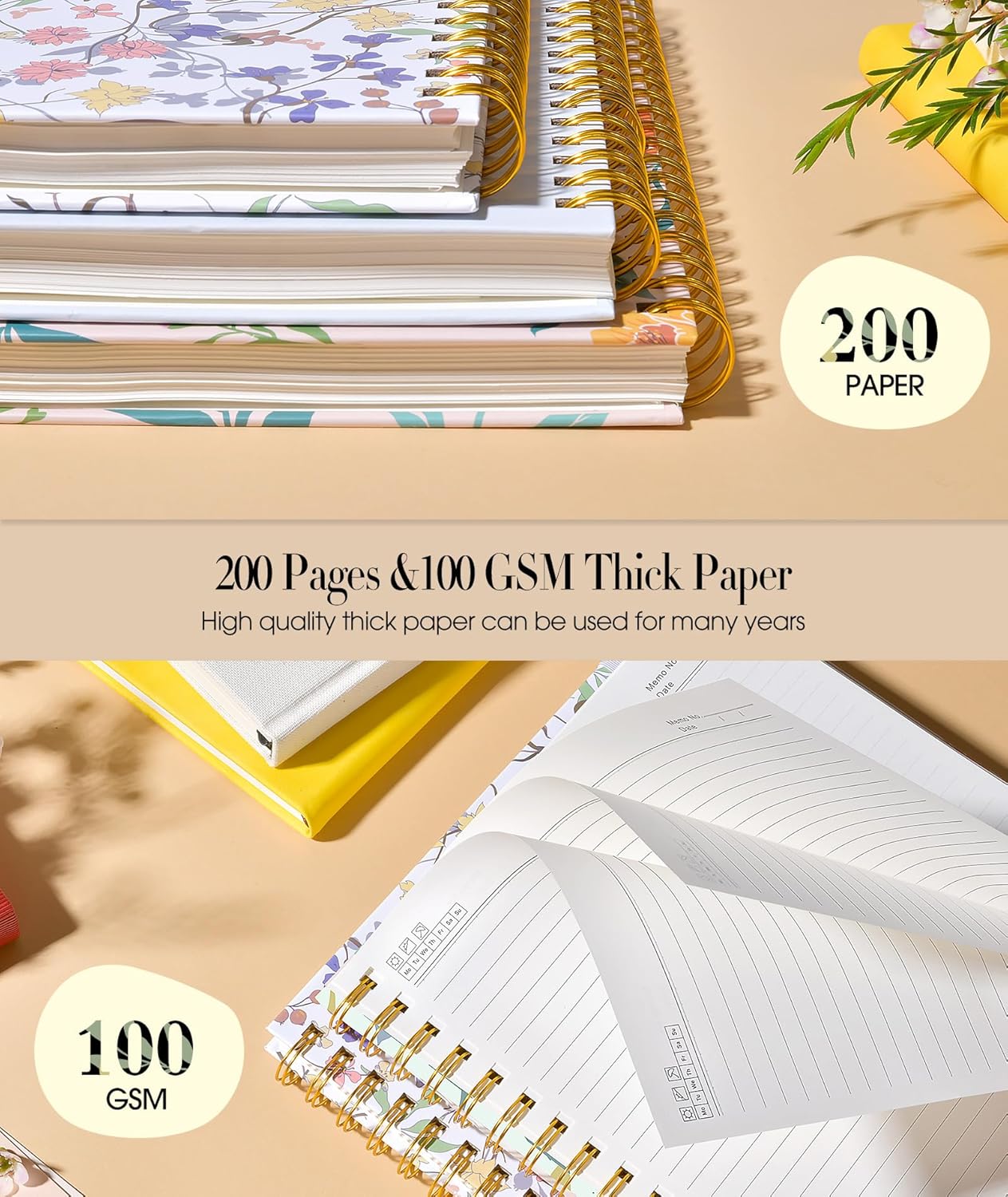 Cute Spiral Notebook Journal for Women, 200 Pages Lined Notebooks 8.5” x 11”, A4 Large Hardcover Spiral Journals with 100 GSM Thick Paper, College Ruled Notebook for Writing Work School, Orange Floral