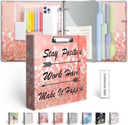 3 Ring Binder 1 Inch, Three Ring Binders Organizer with Clipboard, 5-Tabs Pockets Dividers, Plastic Folder, 18 Divider Stikers, BVSSX Pretty Binder with Pen Loop (Black Weeds, Letter Size)