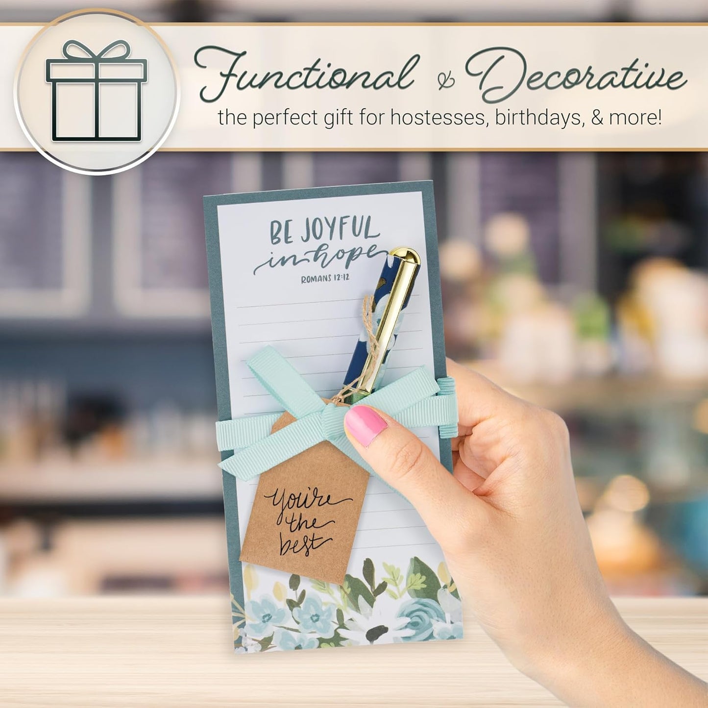 Christian Art Gifts Compact Magnetic Notepad & Medium Ballpoint Pen Set: Trust in the Lord Inspirational Scripture, Shopping Lists, Memos, Reminders, 70 Lined Easy Tear-off Sheets, Purple/Teal Floral