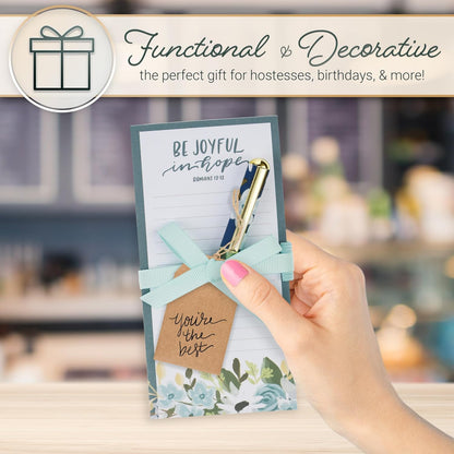Christian Art Gifts Compact Magnetic Notepad & Medium Ballpoint Pen Set: Trust in the Lord Inspirational Scripture, Shopping Lists, Memos, Reminders, 70 Lined Easy Tear-off Sheets, Purple/Teal Floral