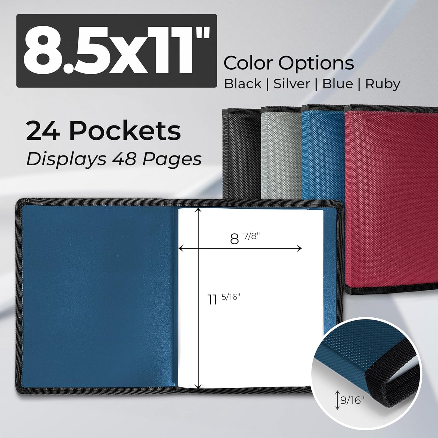 Dunwell Art Portfolio 8.5x11 Folder (Silver), Mounting Paper, Portfolio Binder for Artwork and 8.5 x 11 Documents Art Folder, 24 Pockets Display 48 Pages, Acid-Free Poly Presentation Book