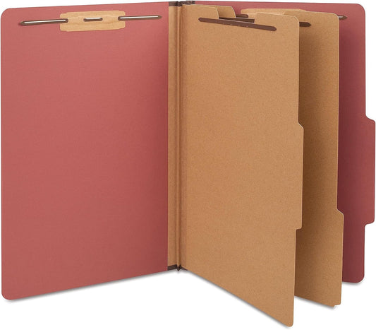 Staples Recycled Pressboard Classification Folders, Legal Size, 2‑Dividers, 2.5" Expansion, Red, Heavy‑Duty Construction – 20/Carton