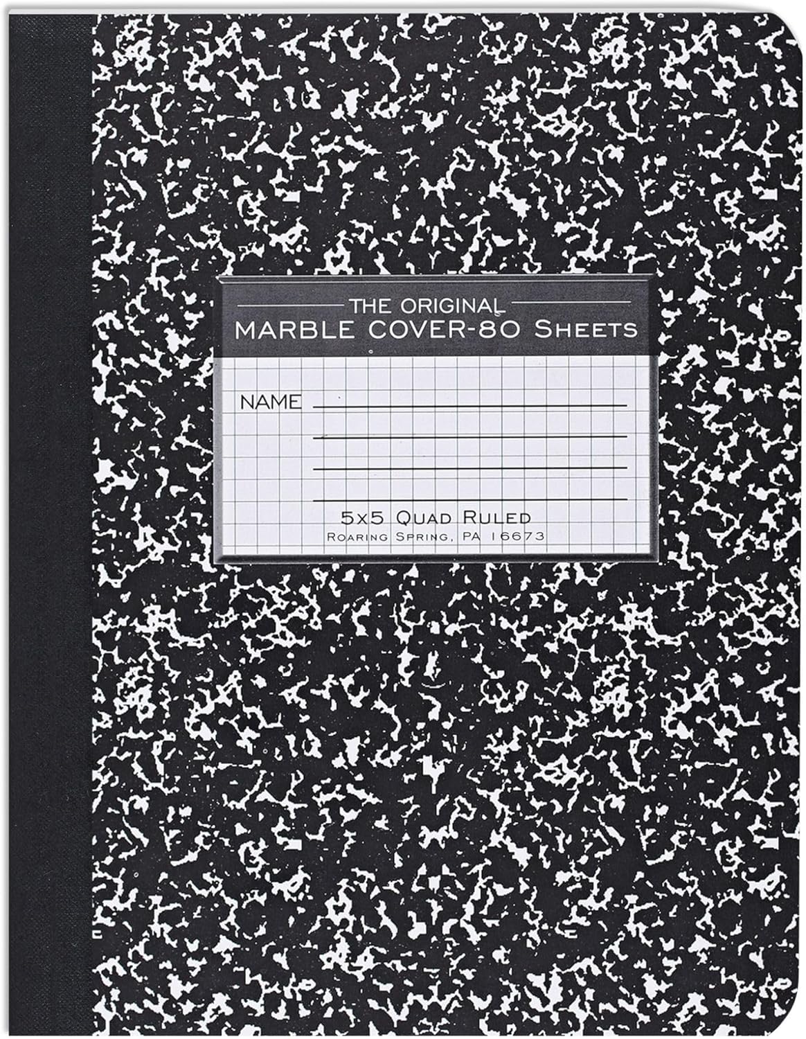 ROARING SPRING Hard Cover Composition Notebook, Black Marble Comp Book, 9.75″ x 7.5″, College-Ruled with Margin, 100 Sheets (200 Pages), Made in USA