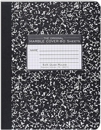 ROARING SPRING Hard Cover Composition Notebook, Black Marble Comp Book, 9.75″ x 7.5″, College-Ruled with Margin, 100 Sheets (200 Pages), Made in USA