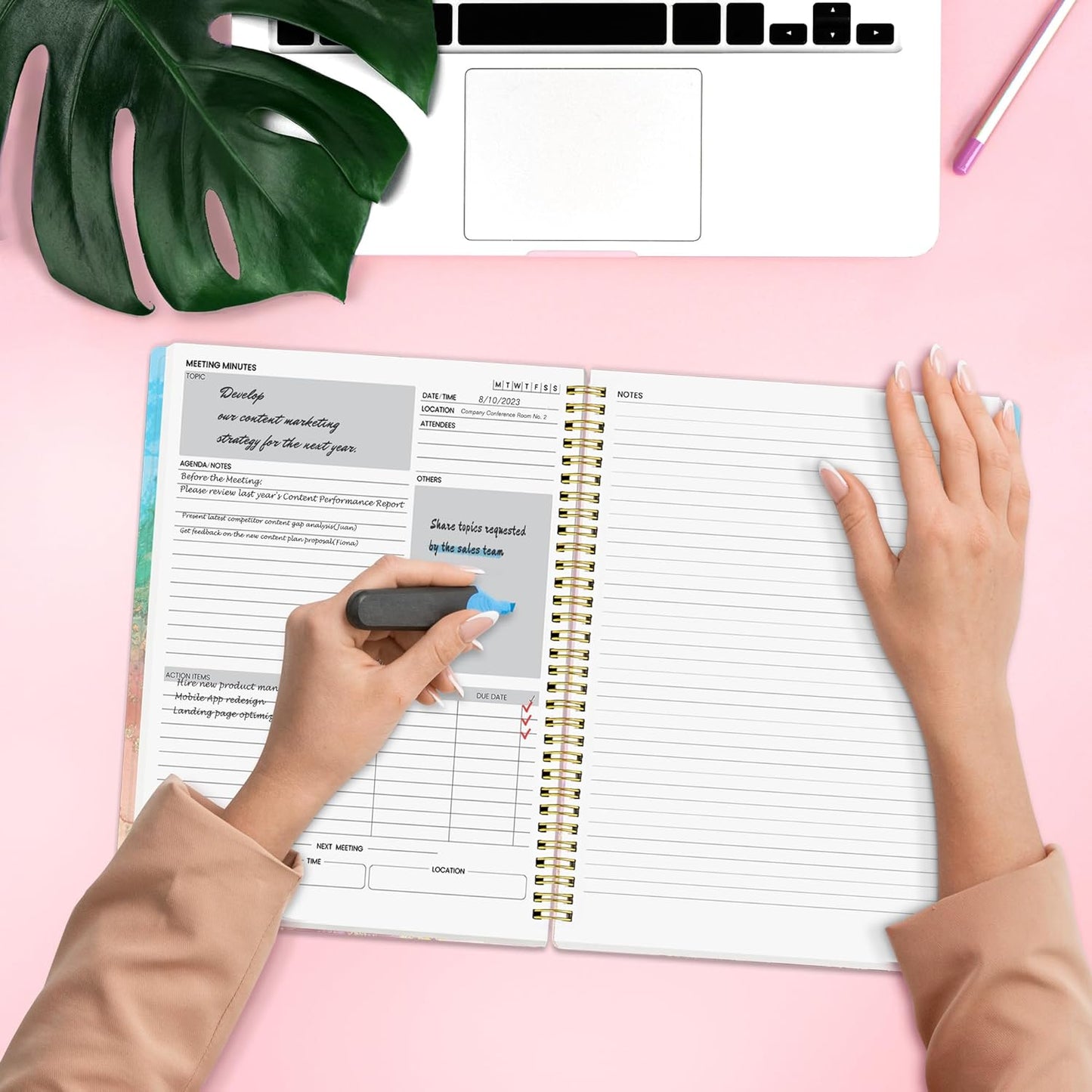 SUNEE Half Meeting Half Note - 7.5"x10" Professional Notebooks for Work - 160 Pages, B5 Size Project Planner, Spiral Meeting Agenda/Minutes Organizer for Women Men, Note Taking, Office & Business