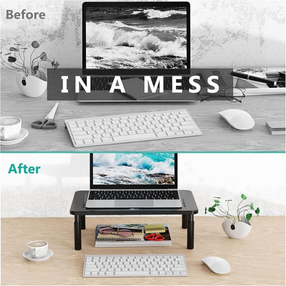WALI Computer Monitor Stand for Desk, Adjustable Laptop Riser, Desk Monitor Stand Underneath Storage for Office, School Supplies (PTT001-B), 1 Pack, Black