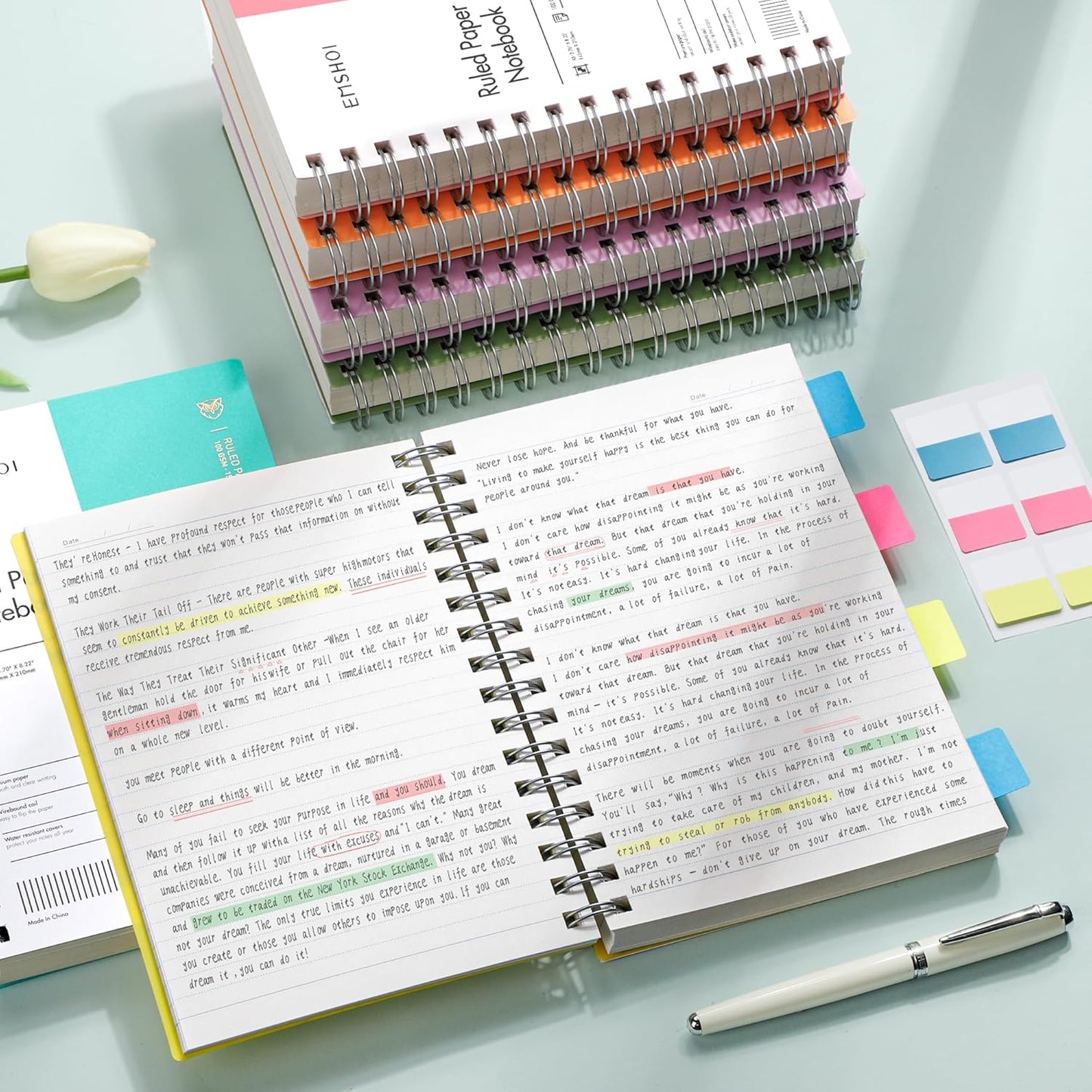 EMSHOI A5 Spiral Notebook College Ruled Lined Journal, Small 5.7" X 8.22", 300 Pages/150 Sheets, 100gsm Thick Paper, Waterproof Hardcover, for Office School Women Men Work Writing Notes, Blue
