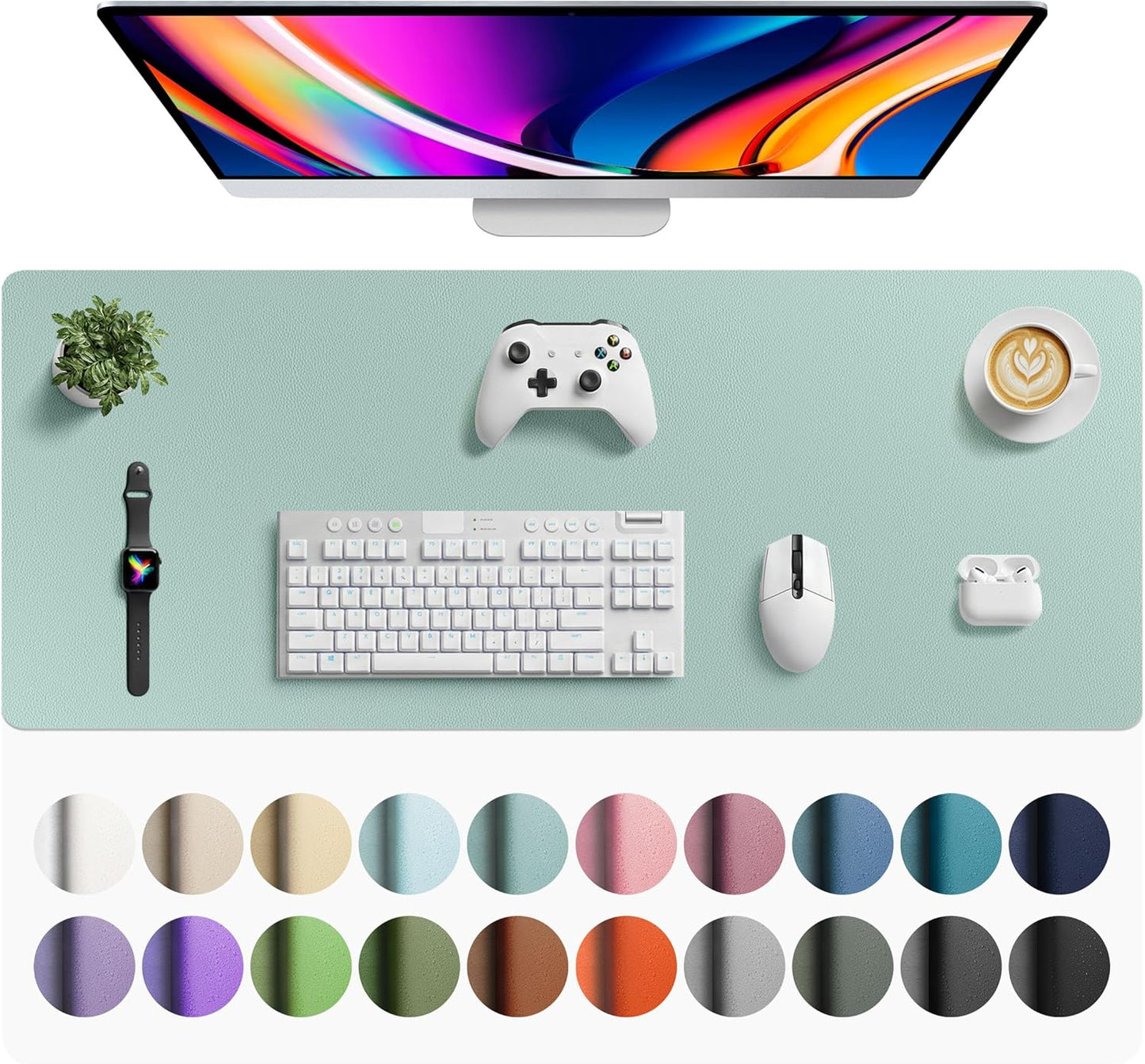 Aothia Leather Desk Pad Protector, Mouse Pad, Office Desk Mat, Non-Slip PU Leather Desk Blotter, Laptop Desk Pad, Waterproof Desk Writing Pad for Office and Home (Black,36" x 17") - Colors B