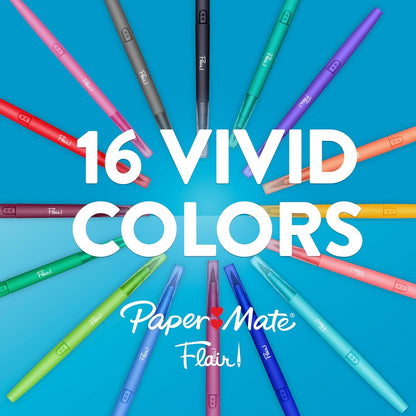 Paper Mate Flair Felt Tip Pens, Bold Tip (1.2 mm), 16 Count - Back to School, Teacher Supplies, Arts & Crafts