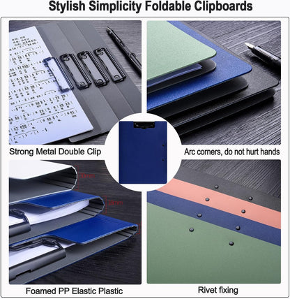 Clipboard Folder, A4 Foldable Clipboards, Office Clipboard Folder with Double Clips Metal Clip, 360 Degree Foldable Storage Clipboards for Office, School or Medical Field, Blue
