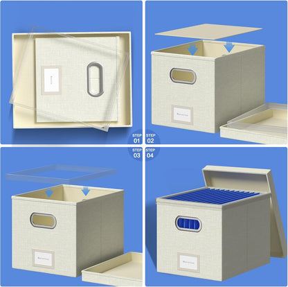 File Organizer Box - File Boxes for Hanging Files with Lid Set of 2 Decorative Hanging Folders Letter Size Organizer with One-Piece Plastic Frame Slides (Grey, 13.2 * 10.1 * 10.1in(2Pack))