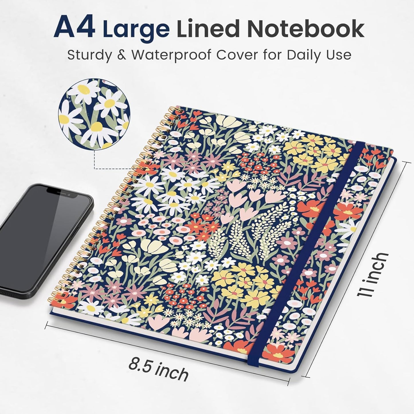 Taja Large Spiral Lined Journal for Women, 8.5" x 11" Notebooks for Work Collge Ruled, A4 Aesthetic Cute Journaling Notebooks for Writing, Plastic Cover, Celestial