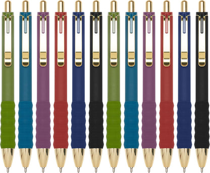 Linbsunne Ballpoint Pens Black Medium Point 1mm Pen with Super Soft Grip Ball Point Pen for Men Women Retractable Pens (gold-12 pcs)