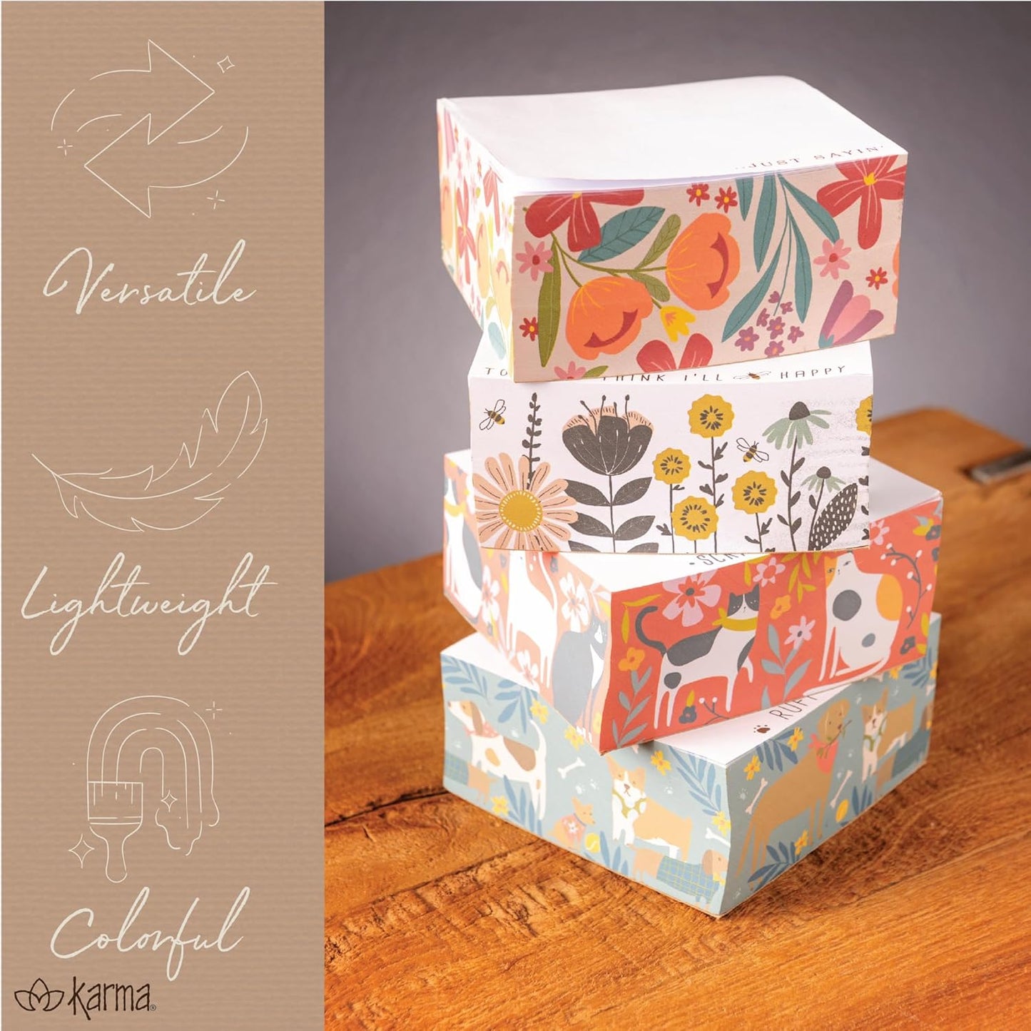 Karma, Block Notepad, 500 Sheet Memo Paper Cube, Non-Sticky Memo Pad Cube for Office, and Home, Mushrooms