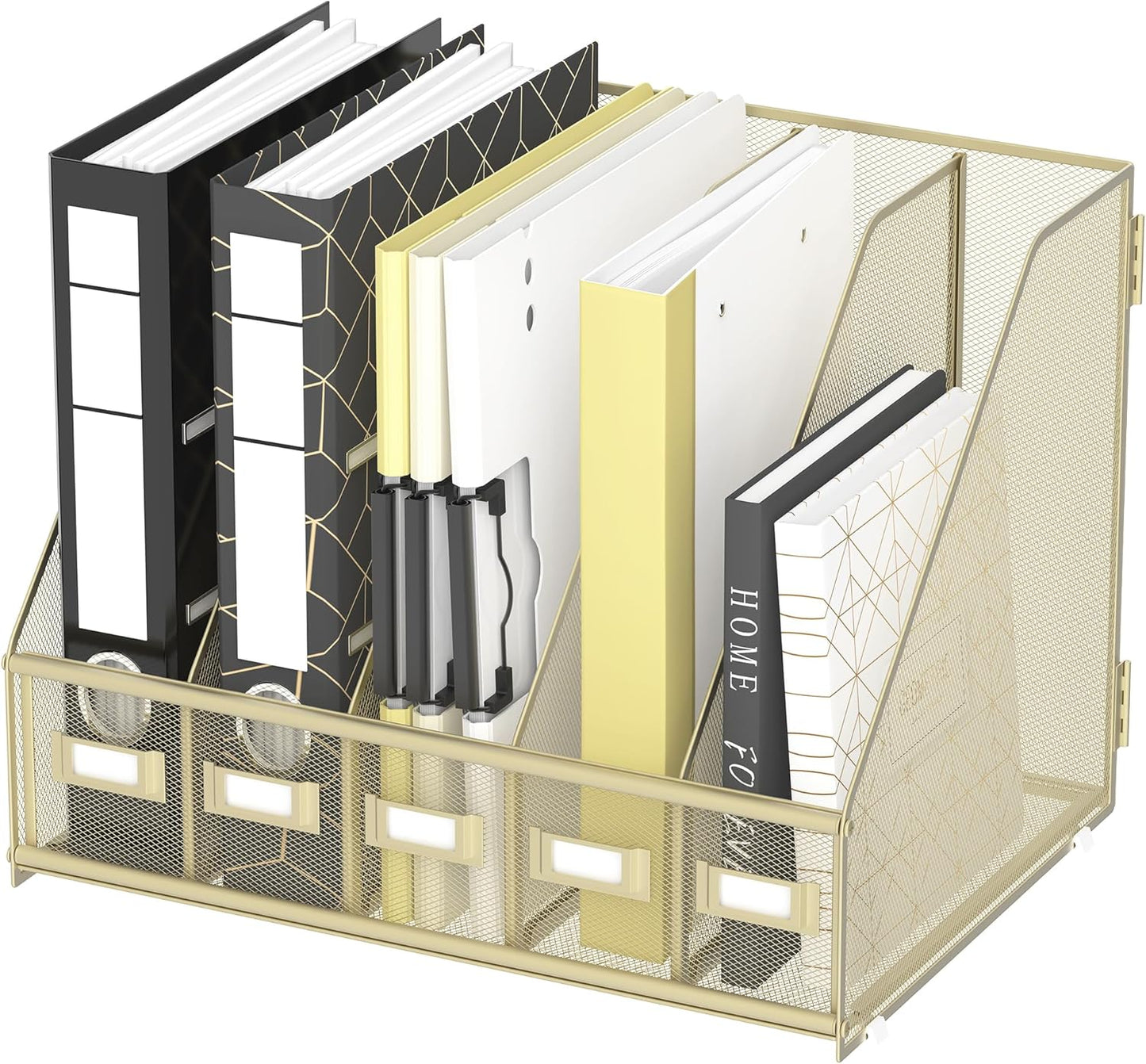 DALTACK 4 Vertical Compartments Magazine File Holder, Binder Organizer, Metal Desk Organizers for Office Home School Classroom Organization, Black