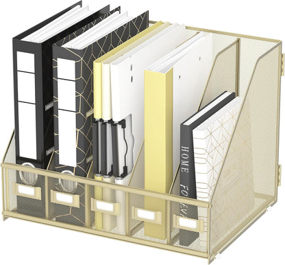 DALTACK 4 Vertical Compartments Magazine File Holder, Binder Organizer, Metal Desk Organizers for Office Home School Classroom Organization, Black