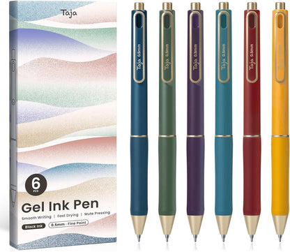 Taja Gel Pens, 6 Pcs Quick Dry Black Gel Ink Pens, 0.5mm Fine Point Smooth Writing Pens for Journaling and Note Taking, Cute Aesthetic Pens for Women & Men-Pastel