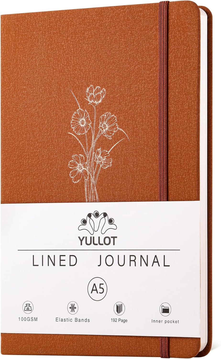 Lined Journal Notebook –A5 PU Leather Hardcover Notebook, 100gsm Thick Bleedproof Paper with Inner Pocket – 192Pages Lined Writing Journal for Students Women Note Taking - Terracotta Orange