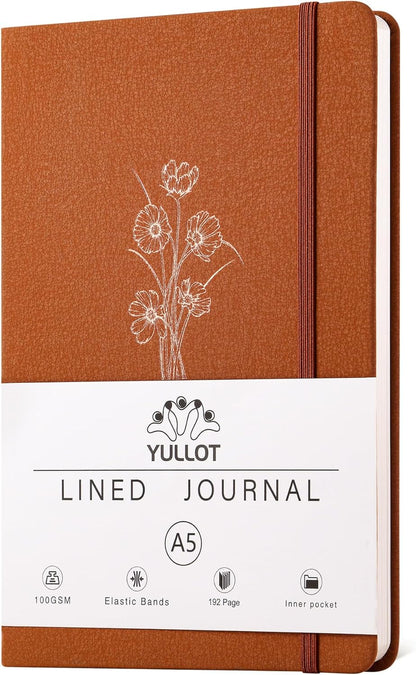 Lined Journal Notebook –A5 PU Leather Hardcover Notebook, 100gsm Thick Bleedproof Paper with Inner Pocket – 192Pages Lined Writing Journal for Students Women Note Taking - Terracotta Orange
