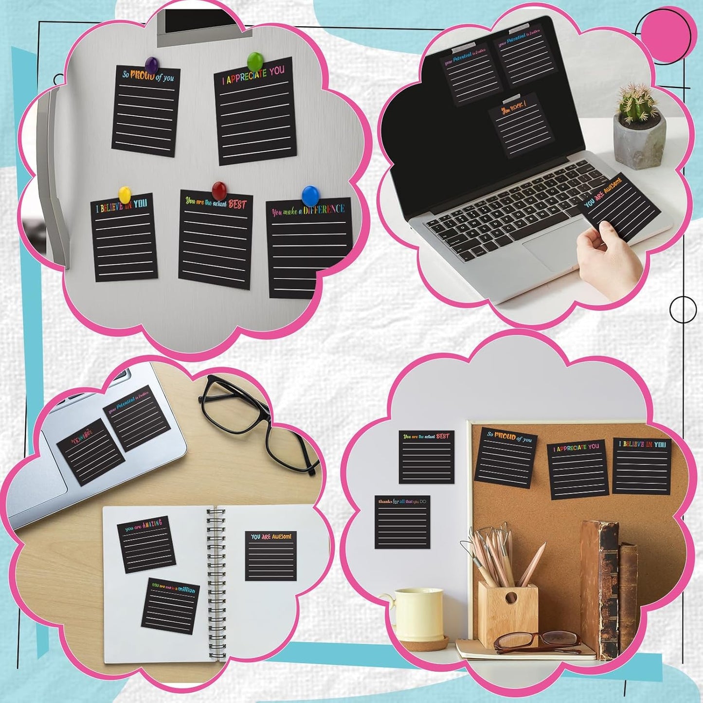 Yinder 48 Pcs Inspirational Sticky Notes Cute Motivational Sticky Notes Pad End of Year Employee Appreciation Gifts Bulk for Teacher Nurse Coworkers Office Supplies 3 x 3'' (Thank You,Dark Color)