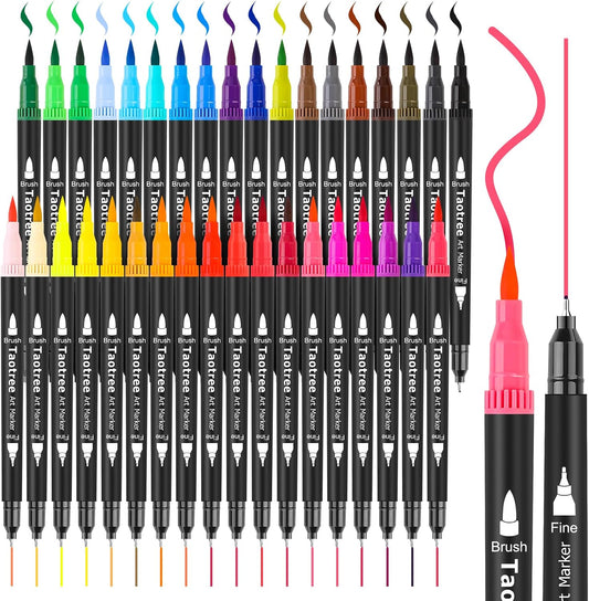 Taotree 36 Colors Dual Tip Art Markers Pens for Adult Coloring Books, Artist Fine & Brush Tip Coloring Marker Drawing Pens for Journaling Note Taking Lettering Calligraphy Craft Art Supplies Set