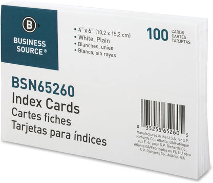 Business Source Plain Index Cards, White, 5 X 8