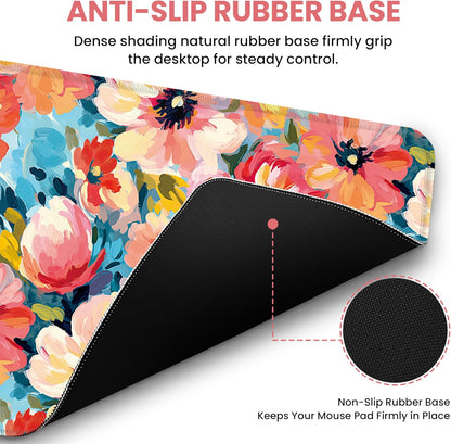 Large Mouse Pad for Desktop, Cute Desk Mat Pad Protector for Work & Gaming, Aesthetic Pretty Anti-Slip Laptop Blotter Cover for Office School Home Supplies, Wildflowers, 31.5" x 11.8"