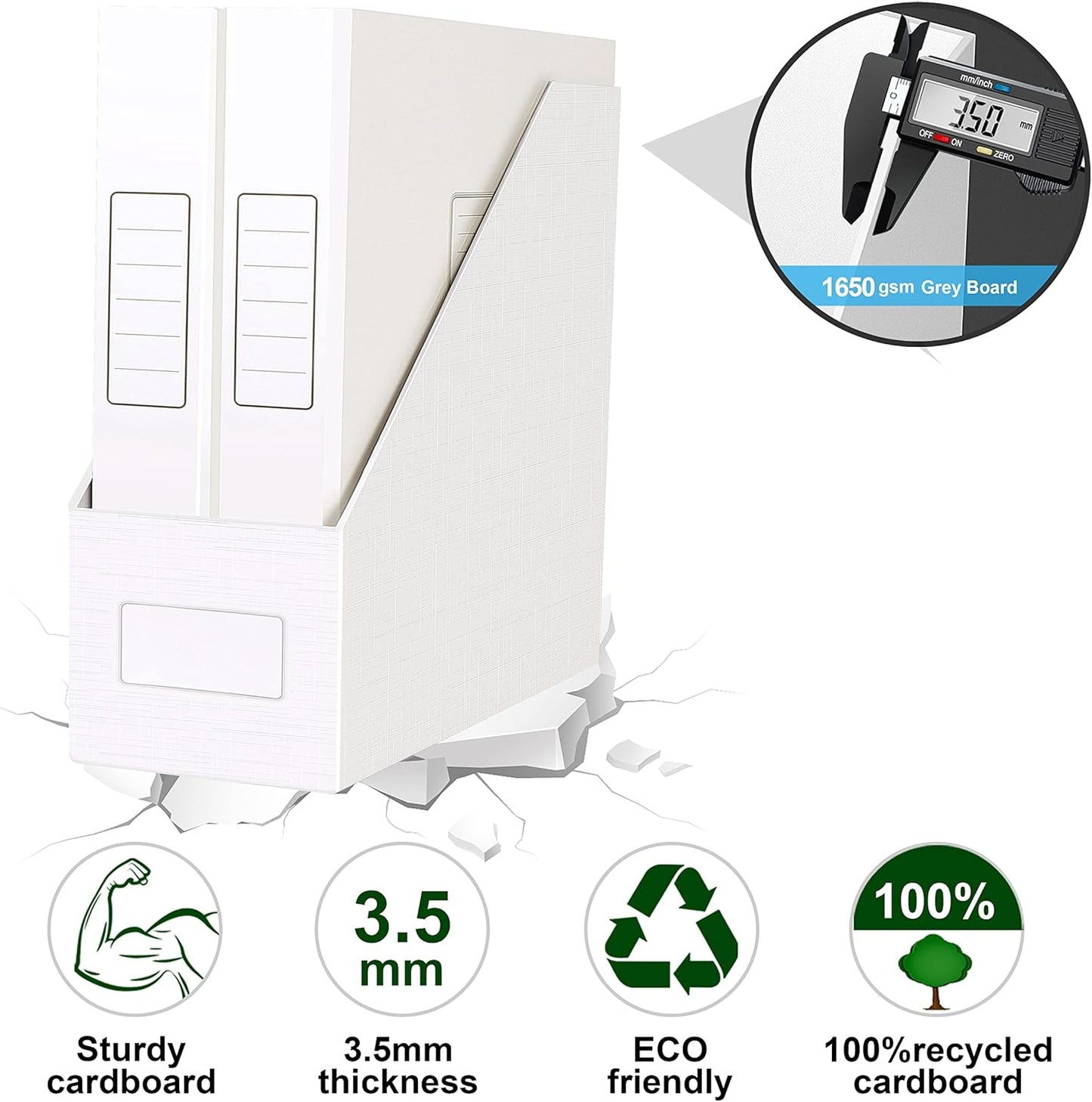 JiaWei White Magazine File Holders, 3 Packs Sturdy Cardboard File Rack, Office Organization Desktop Storage File Box Binder for Shelves and Desk, Folder Holder for Office or Classroom