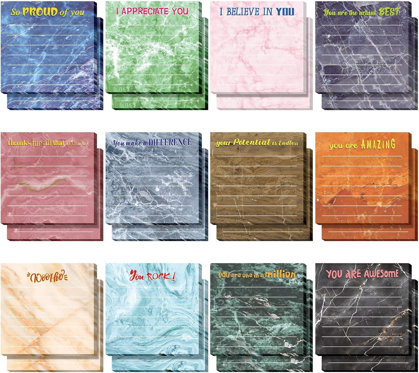 Yinder 48 Pcs Inspirational Sticky Notes Cute Motivational Sticky Notes Pad End of Year Employee Appreciation Gifts Bulk for Teacher Nurse Coworkers Office Supplies 3 x 3'' (Thank You,Dark Color)