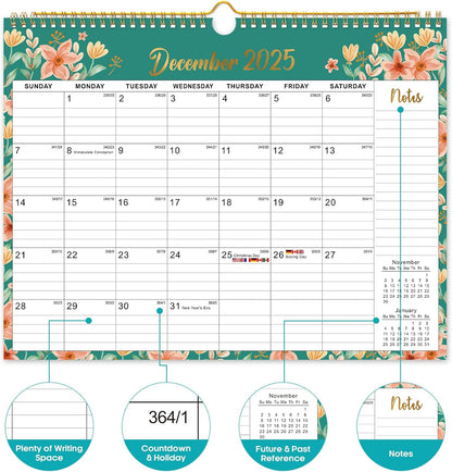 Calendar 2026-2027, Monthly Wall Calendar Runs Until June 2027, 11.5" x 14.8", Spiral Binding Hanging Wall Calendar, Perfect for Home or Office,Floral