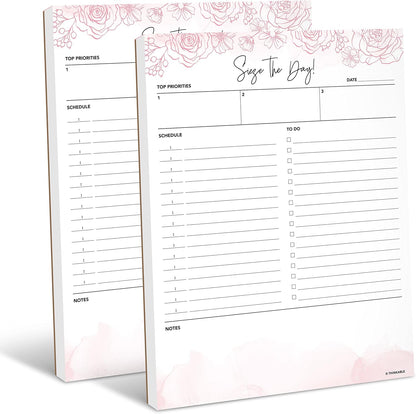 Daily Planner Notepad 2pk, 50 Sheets Tear Off, 8.5" x 11" To Do List Notebook with Hourly Schedule Task Planner