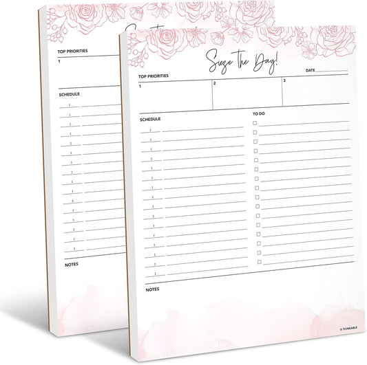 Daily Planner Notepad 2pk, 50 Sheets Tear Off, 8.5" x 11" To Do List Notebook with Hourly Schedule Task Planner