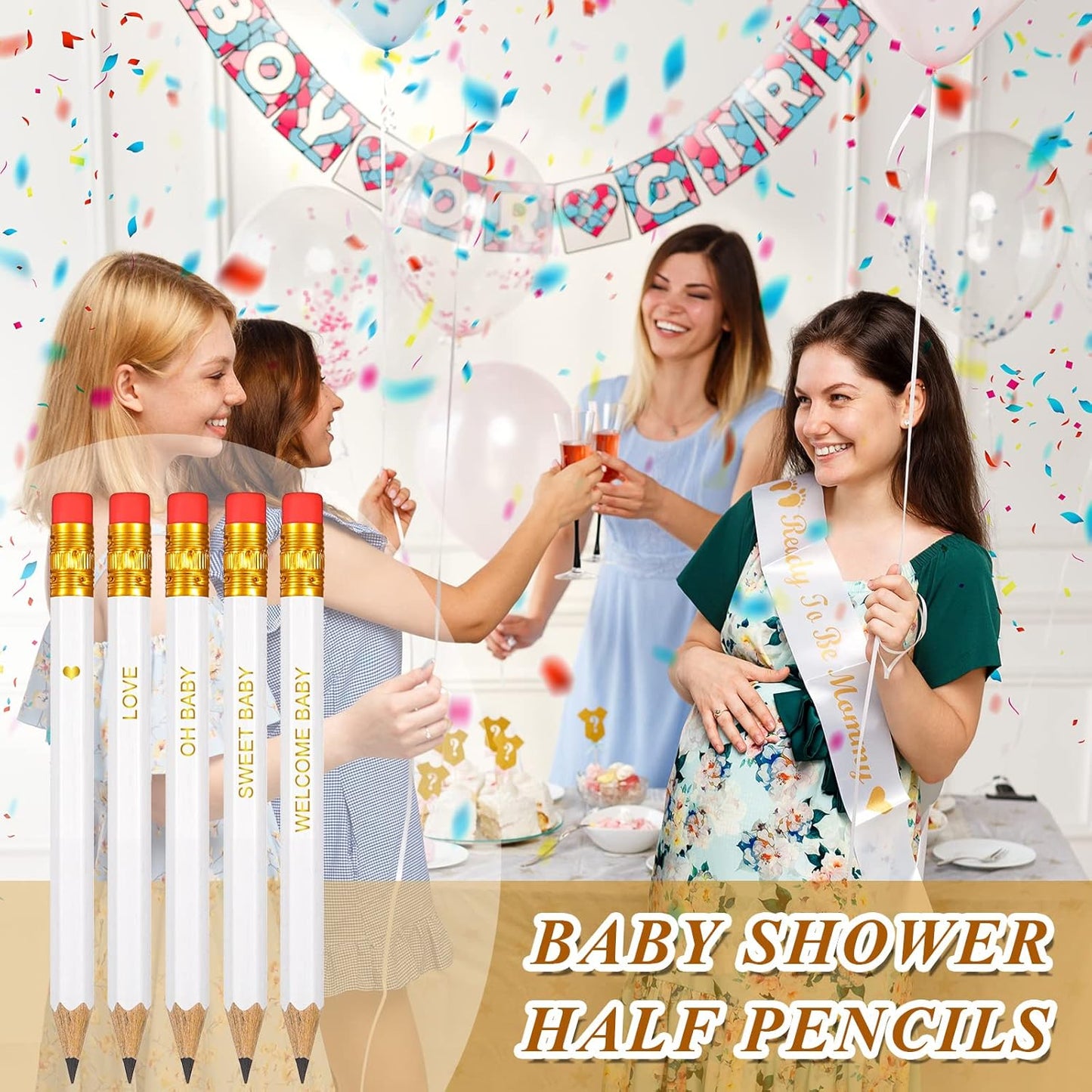 Crtiin 50 Pieces Baby Shower Pencils for Activities Mini Golf Half Pencils, Presharpened with Erasers, 4 Inch(Wood Color,Simple Style)