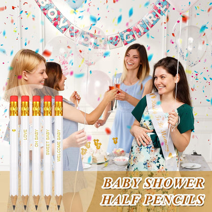 Crtiin 50 Pieces Baby Shower Pencils for Activities Mini Golf Half Pencils, Presharpened with Erasers, 4 Inch(Wood Color,Simple Style)