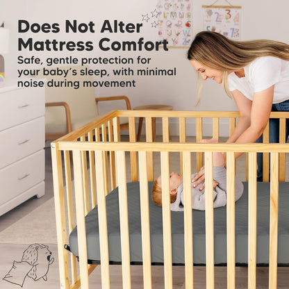 2-Pack Waterproof Crib Mattress Protector Cover Fitted - Quiet Baby Crib Mattress Pad Sheets, 52" x 28" Soft Quilted Cotton Baby Sheet, Machine Washable, Easy Fit, Durable (Soft White/Mavy)