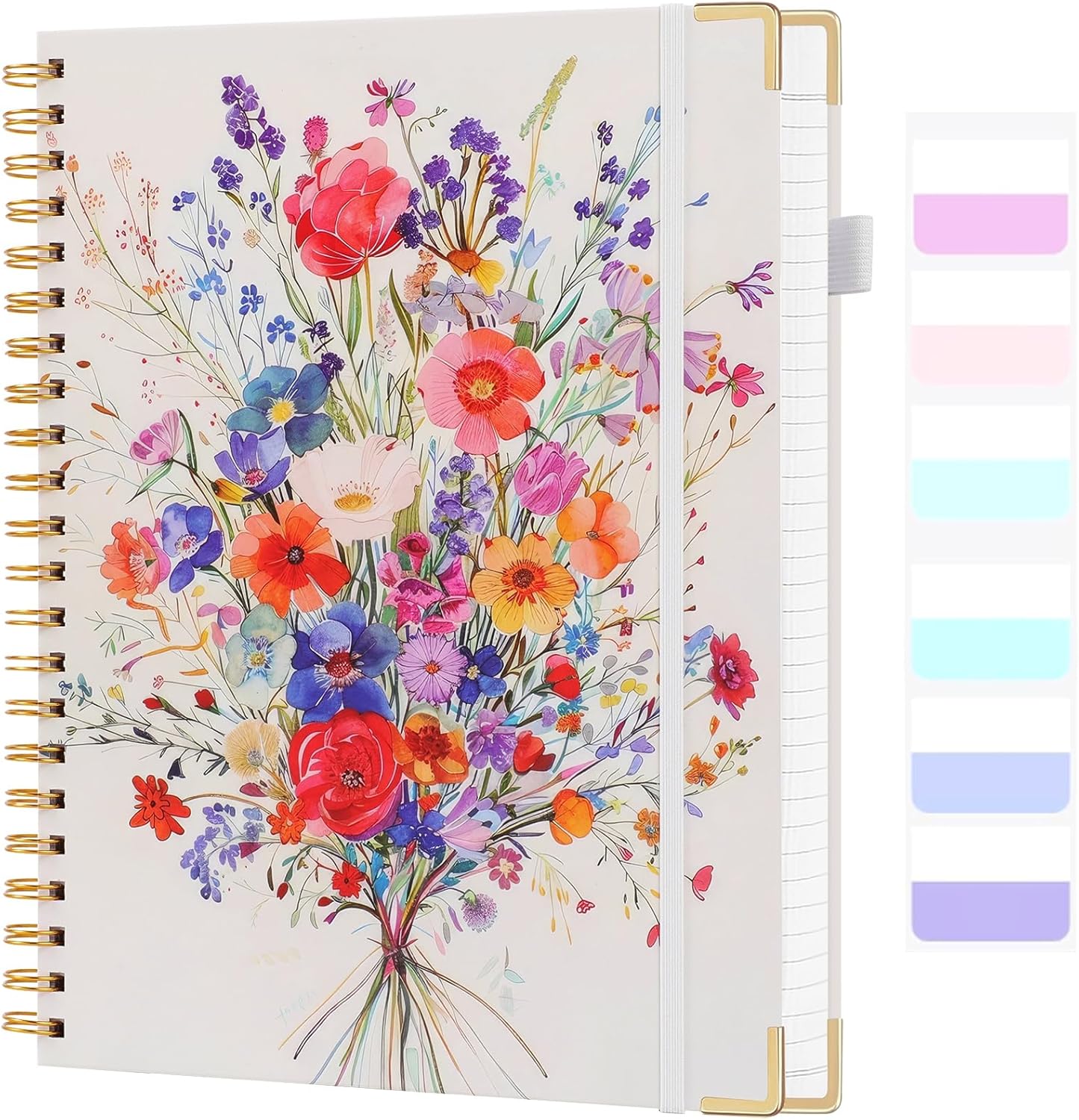 College Ruled Notebook - Hardcover Spiral Notebook 8.5" x 11" - Lined Journal Notebook for Women - A4 Large Notebooks for Writing - Pretty Journal Flower Notebook for Work - Diary - 24 Tabs - Red