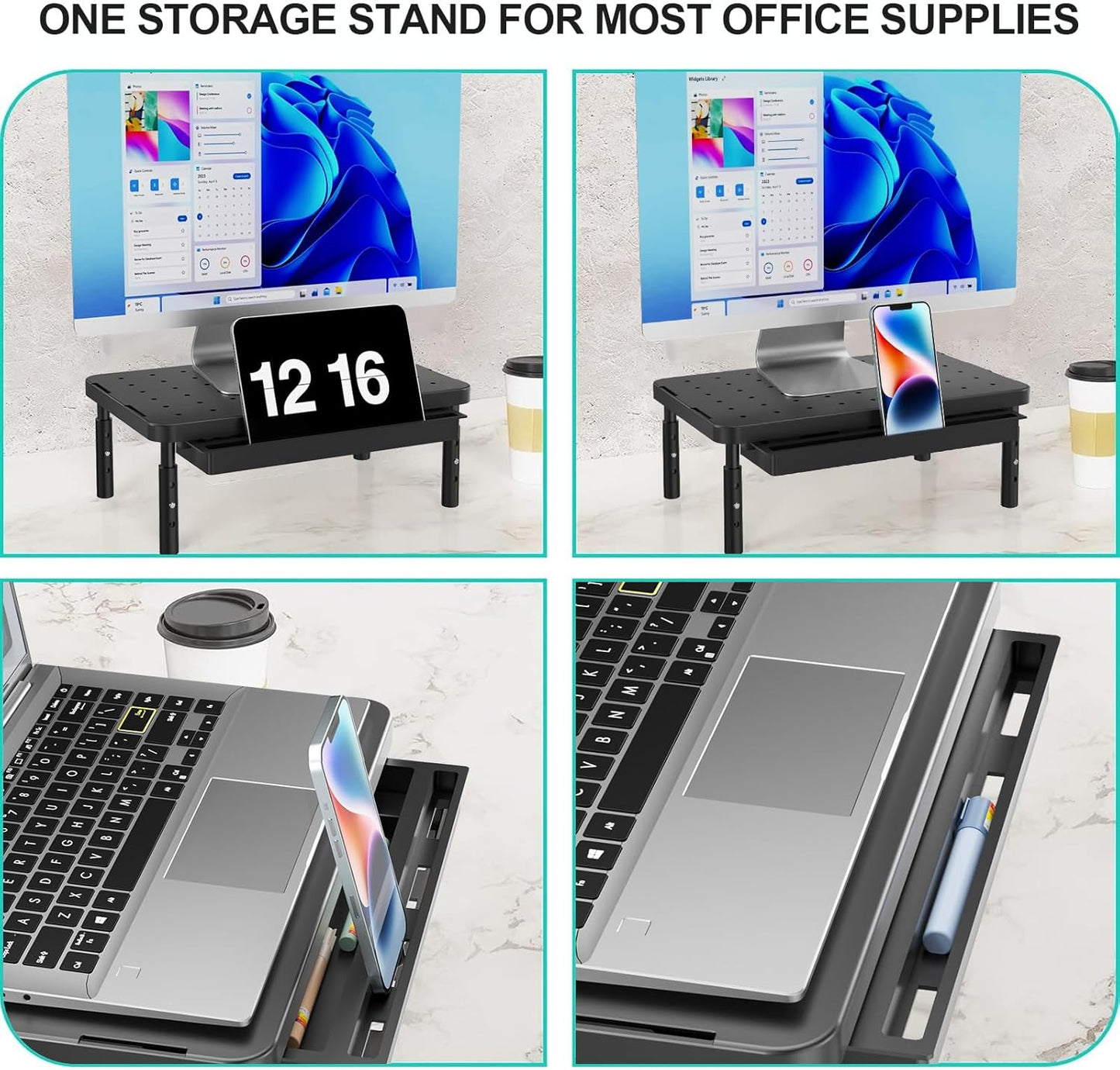 WALI Computer Monitor Stand for Desk, Adjustable Laptop Riser, Desk Monitor Stand Underneath Storage for Office, School Supplies (PTT001-B), 1 Pack, Black