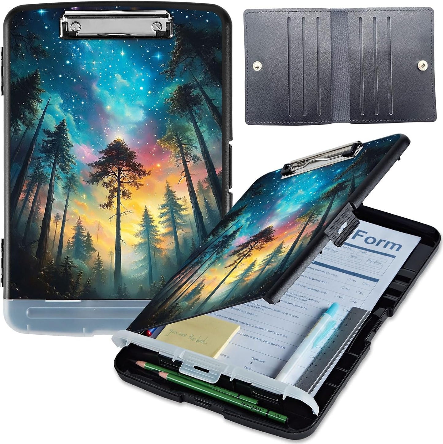 Clipboard with Storage, Heavy-Duty Side-Opening Folder with Pen Holder, Durable Plastic Nursing Clipboard for Nurses, Teachers, and Sales, Cow Prints 02