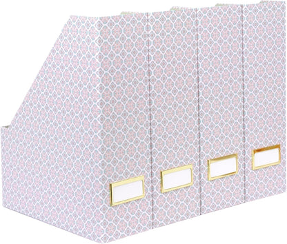 BLU MONACO | Cardboard Magazine File Holder Set of 4 | Vertical Magazine File Holder for Desk and Shelves | Standing File Holder for Classroom School Paper Storage