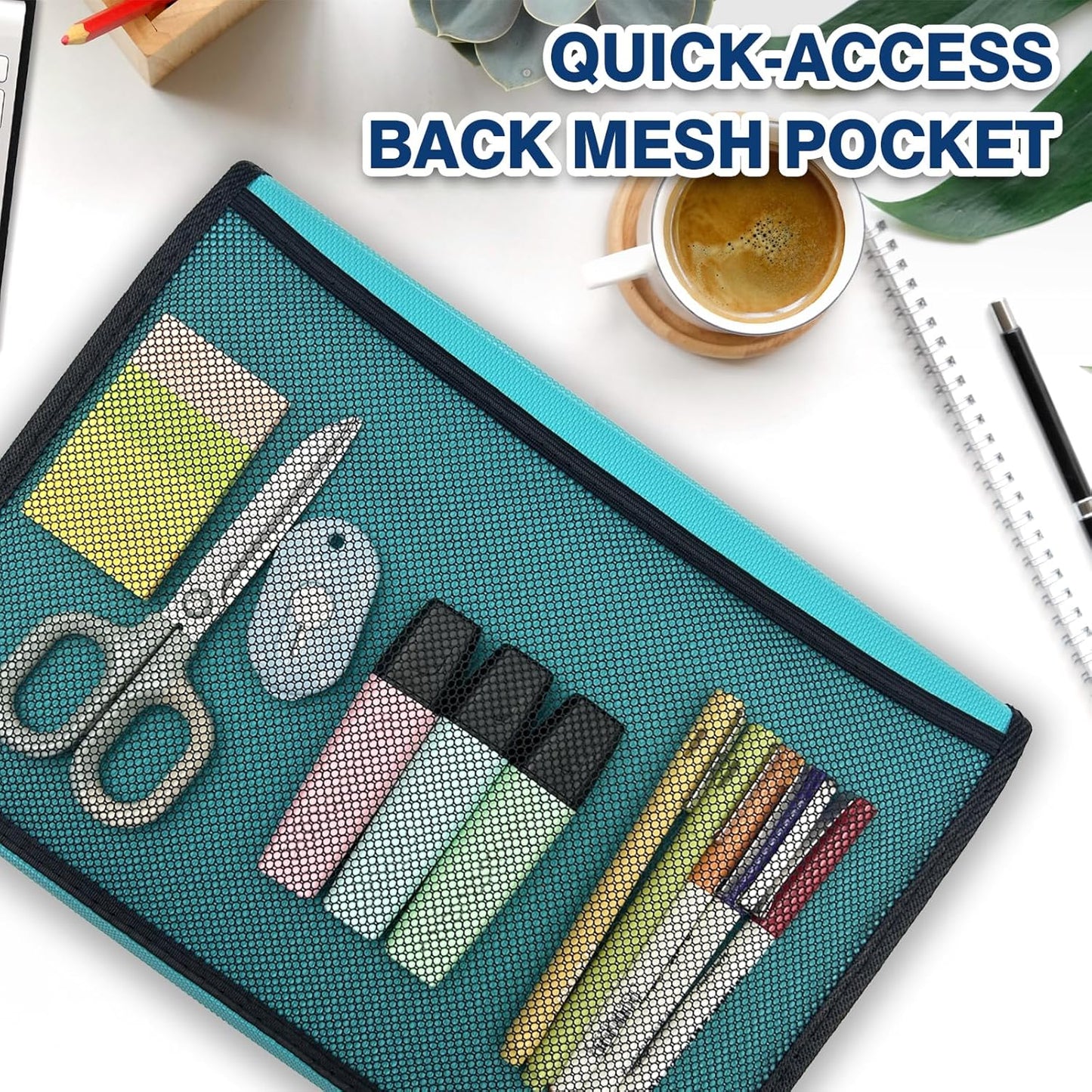 H4D 13-Pocket Accordion File Organizer with Mesh Pocket, Expanding File Folder with Tabs, Expandable Document Organizer for Home Office School, Letter Size, Teal