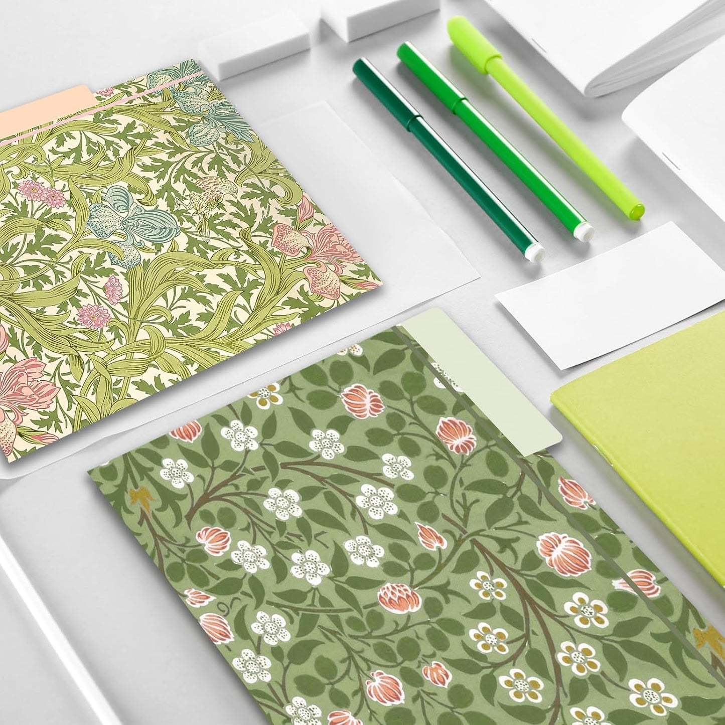 18 Pack William Morris Floral File Folders Decorative File Folders Letter Size(9.5 x 11.5) with 1/3 Cut Tab Fashion Folders for Office, School, Home