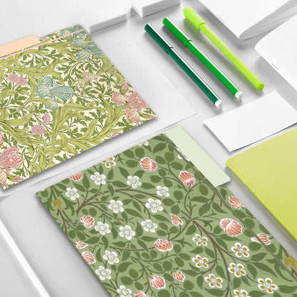 18 Pack William Morris Floral File Folders Decorative File Folders Letter Size(9.5 x 11.5) with 1/3 Cut Tab Fashion Folders for Office, School, Home