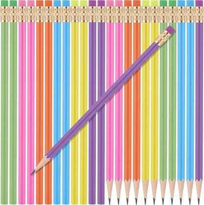 24 Pcs Round Pencils with Eraser 2 HB Cute Pencils Bulk for School Graphite Wood Color Unsharpened Pencil for Drawing Sketching Wedding School Teacher Supplies Student Reward