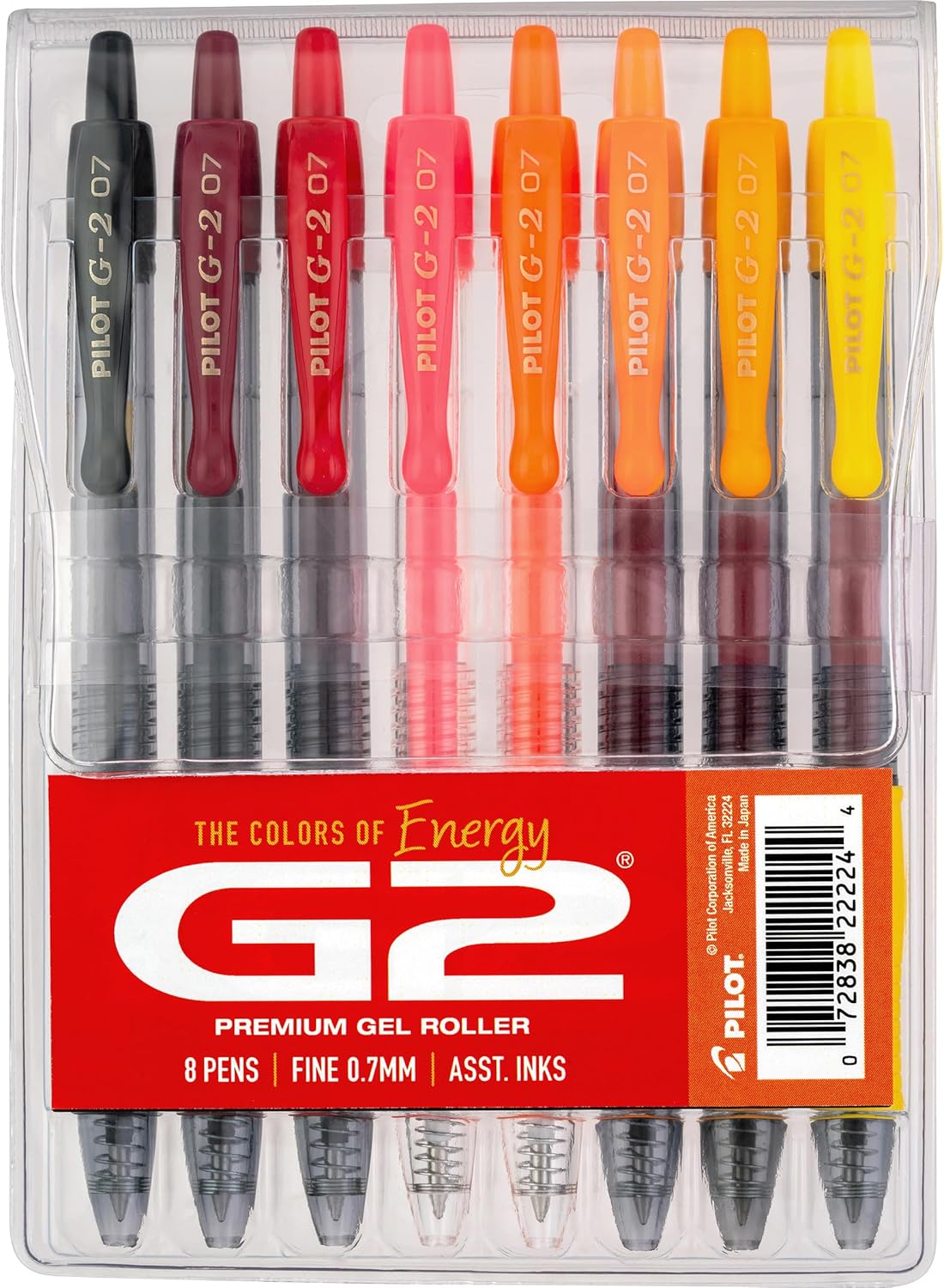 Pilot, G2 Premium Gel Roller Pens, G2 Boost Pink Pack, The Colors of Optimism, 8 Pack Pouch, Fine Point 0.7 mm, Assorted