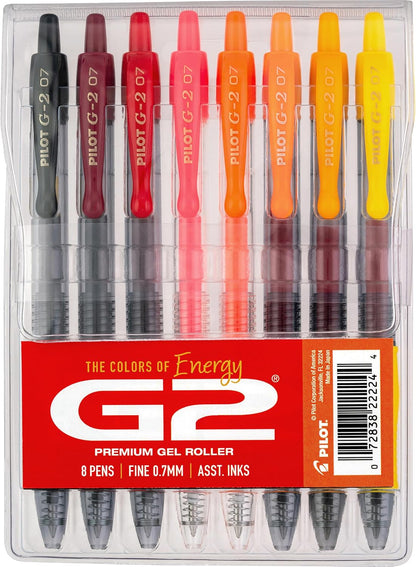 Pilot, G2 Premium Gel Roller Pens, G2 Boost Pink Pack, The Colors of Optimism, 8 Pack Pouch, Fine Point 0.7 mm, Assorted