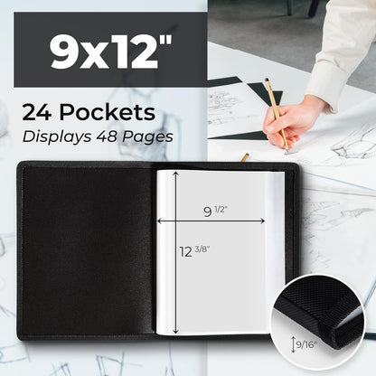Dunwell Art Portfolio 8.5x11 Folder (Silver), Mounting Paper, Portfolio Binder for Artwork and 8.5 x 11 Documents Art Folder, 24 Pockets Display 48 Pages, Acid-Free Poly Presentation Book