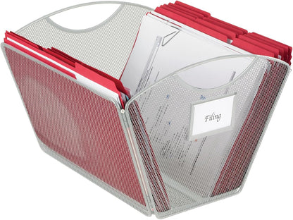 Safco Onyx Mesh Letter-Size Desktop Tub Filer, Durable Steel Mesh Construction, Collapsible For Compact Storage, Integrated Handles, Silver