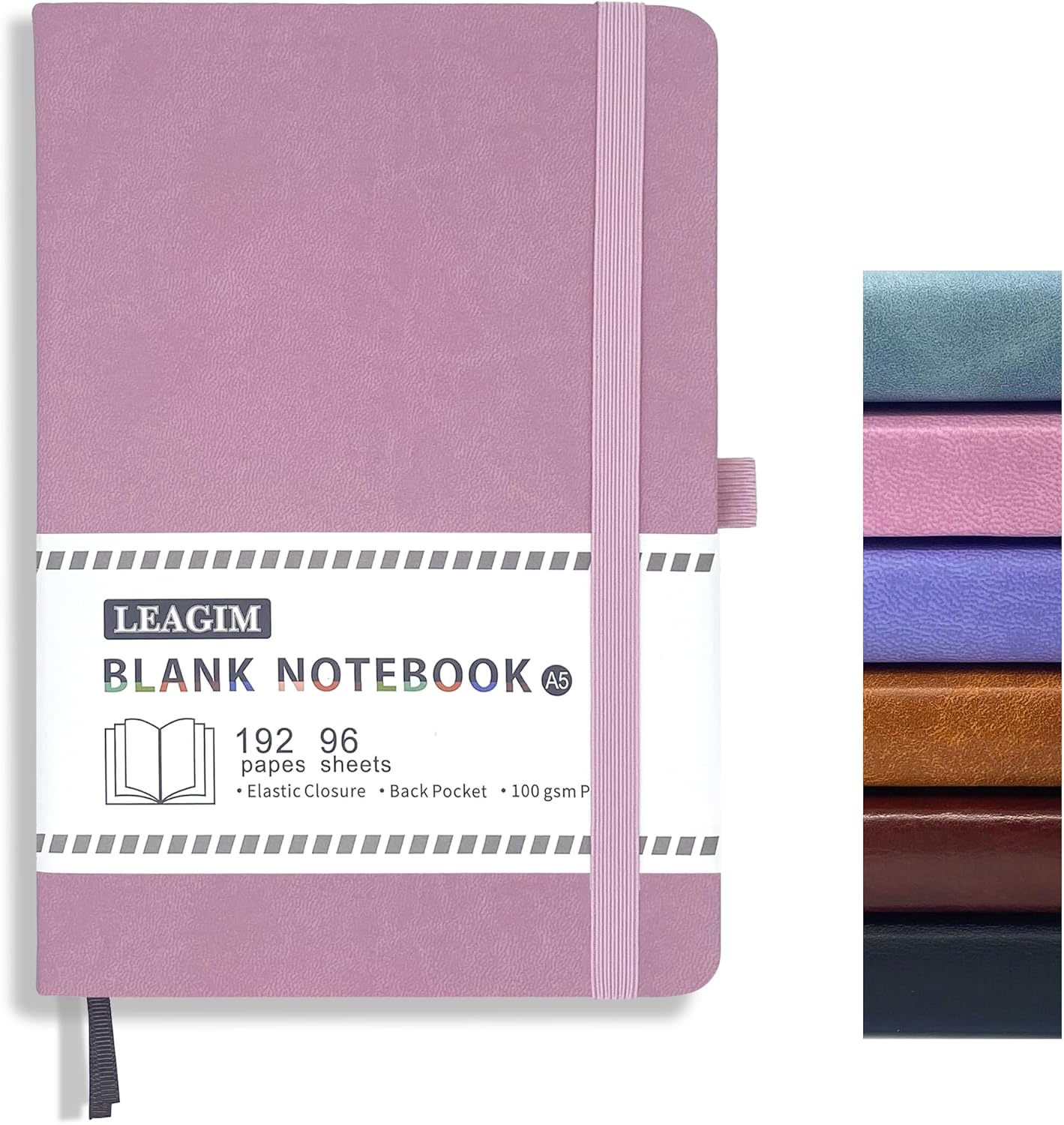 Blank Journal Notebook, A5, 192 Pages 100 GSM Thick Sketch Book for Women Men, Hardcover Leather Unlined Journaling for Work, Notebooks for Writing, 5.8 inches x 8.5 inches (Black)